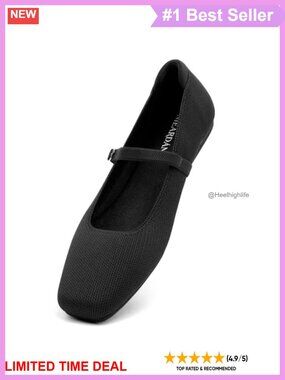 Women's Ballet Flats Square Toe Slip On Knit Mary Jane Comfy Casual Work Shoes